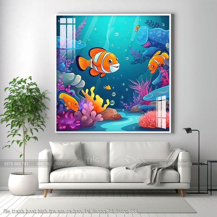 file tranh hoat hinh tre em ca heo dai duong 3d decor 886