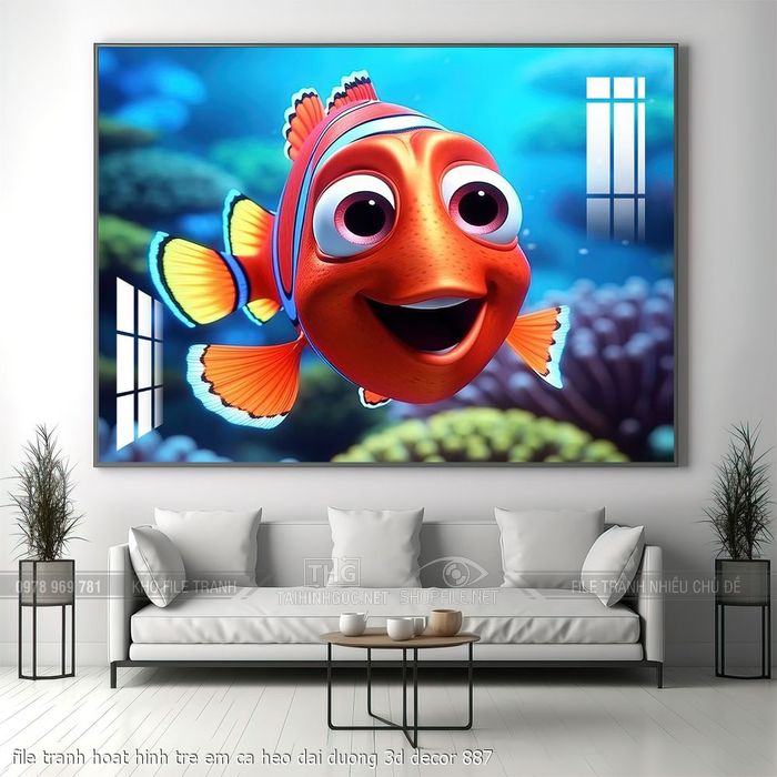 file tranh hoat hinh tre em ca heo dai duong 3d decor 887