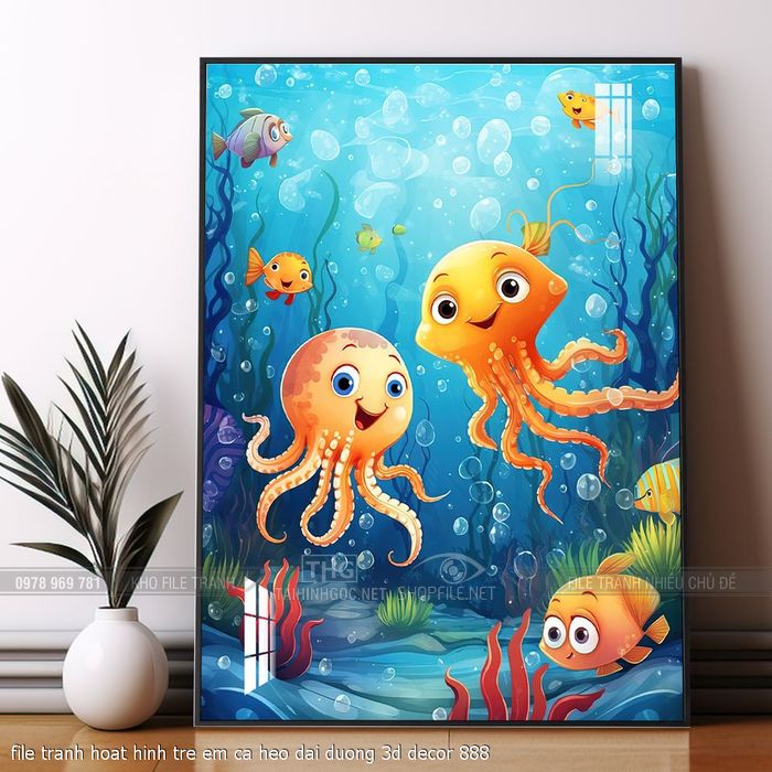 file tranh hoat hinh tre em ca heo dai duong 3d decor 888