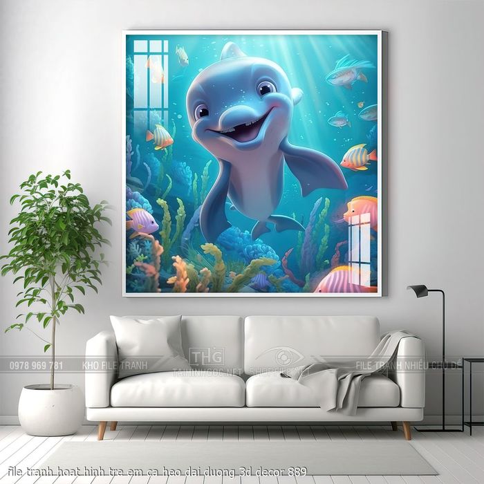 file tranh hoat hinh tre em ca heo dai duong 3d decor 889