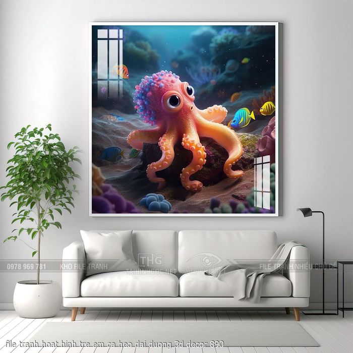 file tranh hoat hinh tre em ca heo dai duong 3d decor 890