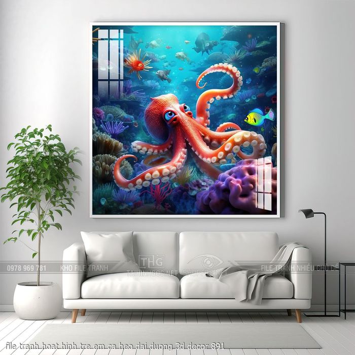file tranh hoat hinh tre em ca heo dai duong 3d decor 891