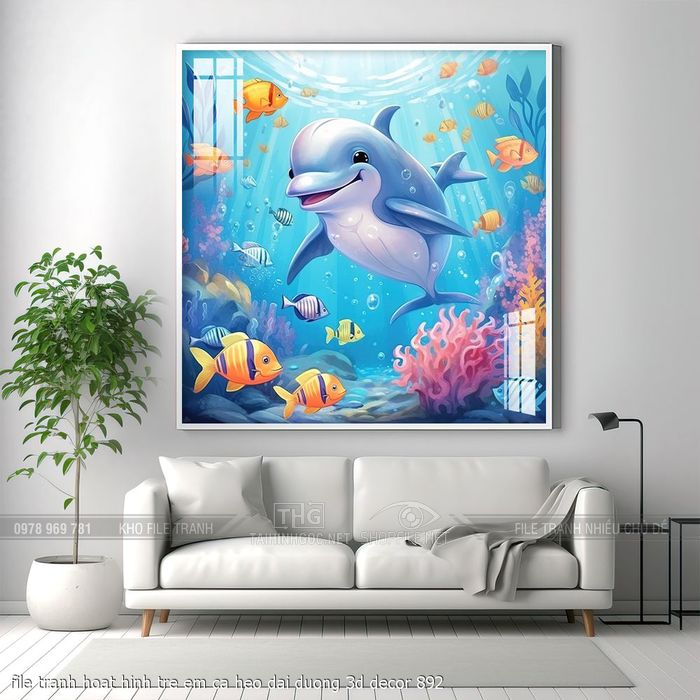 file tranh hoat hinh tre em ca heo dai duong 3d decor 892