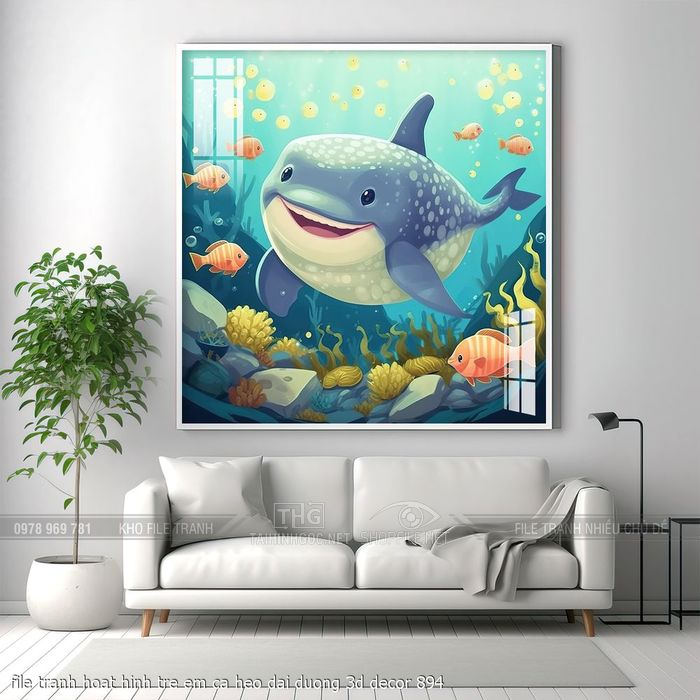 file tranh hoat hinh tre em ca heo dai duong 3d decor 894