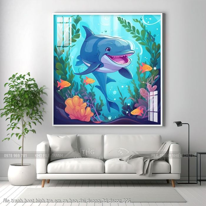 file tranh hoat hinh tre em ca heo dai duong 3d decor 895