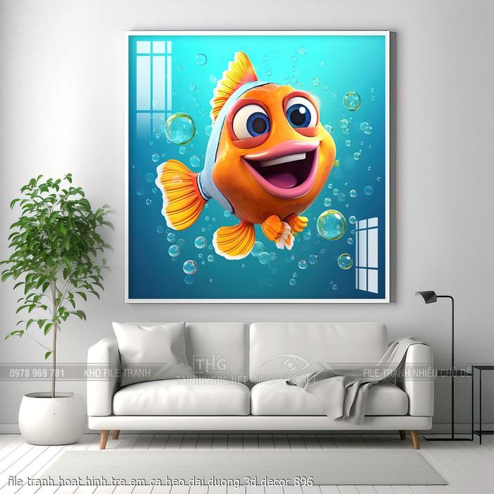 file tranh hoat hinh tre em ca heo dai duong 3d decor 896
