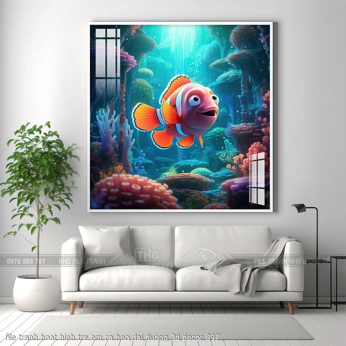 file tranh hoat hinh tre em ca heo dai duong 3d decor 897
