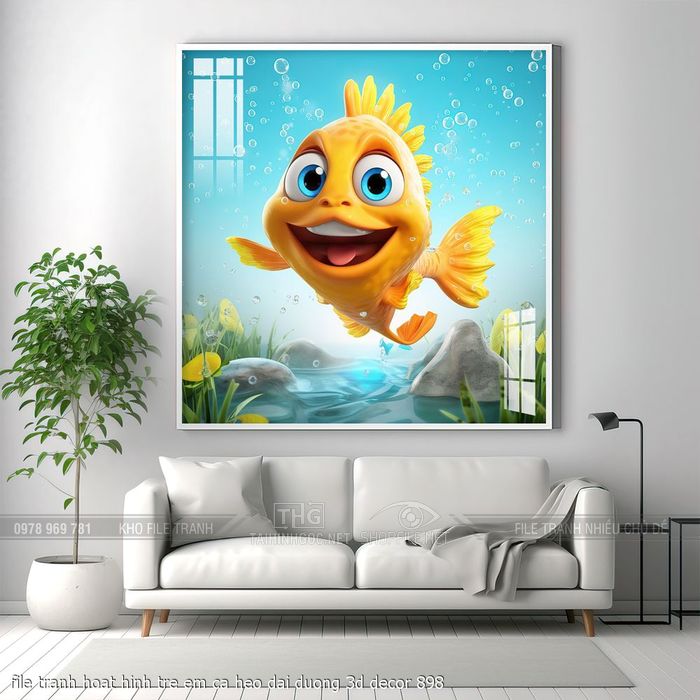 file tranh hoat hinh tre em ca heo dai duong 3d decor 898