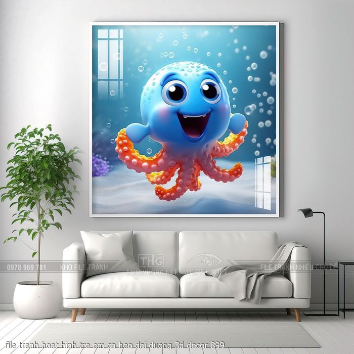 file tranh hoat hinh tre em ca heo dai duong 3d decor 899