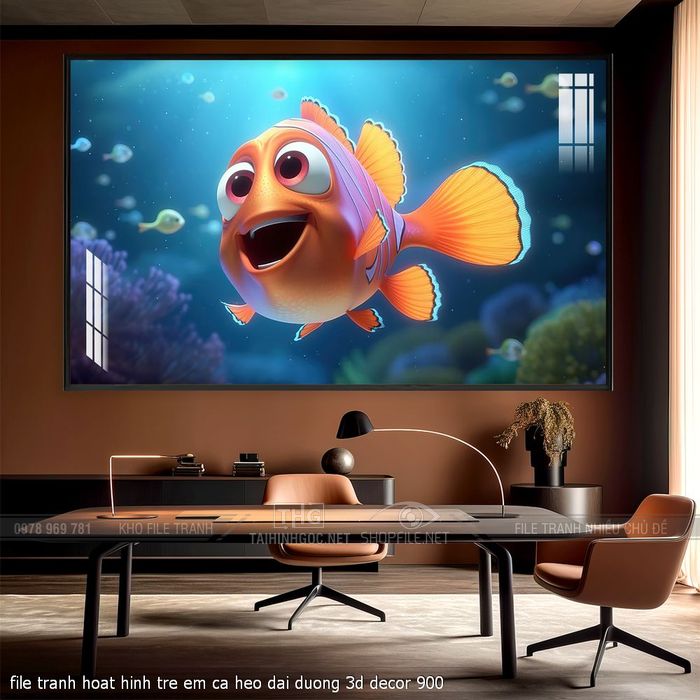 file tranh hoat hinh tre em ca heo dai duong 3d decor 900