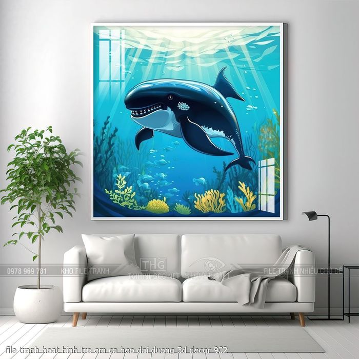 file tranh hoat hinh tre em ca heo dai duong 3d decor 902