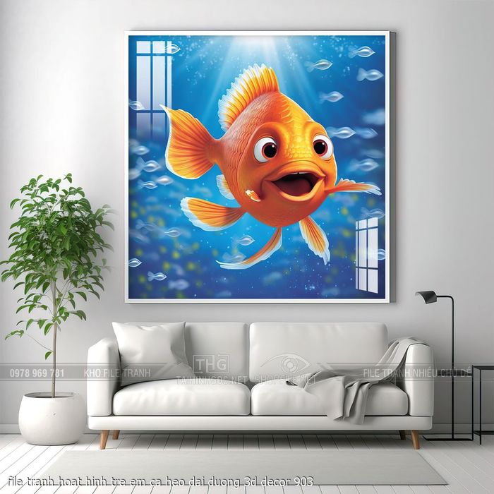 file tranh hoat hinh tre em ca heo dai duong 3d decor 903