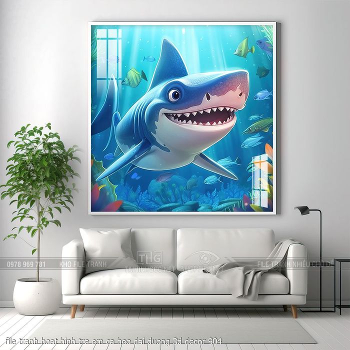 file tranh hoat hinh tre em ca heo dai duong 3d decor 904