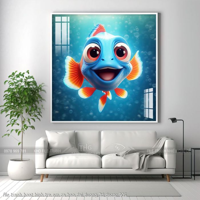 file tranh hoat hinh tre em ca heo dai duong 3d decor 905