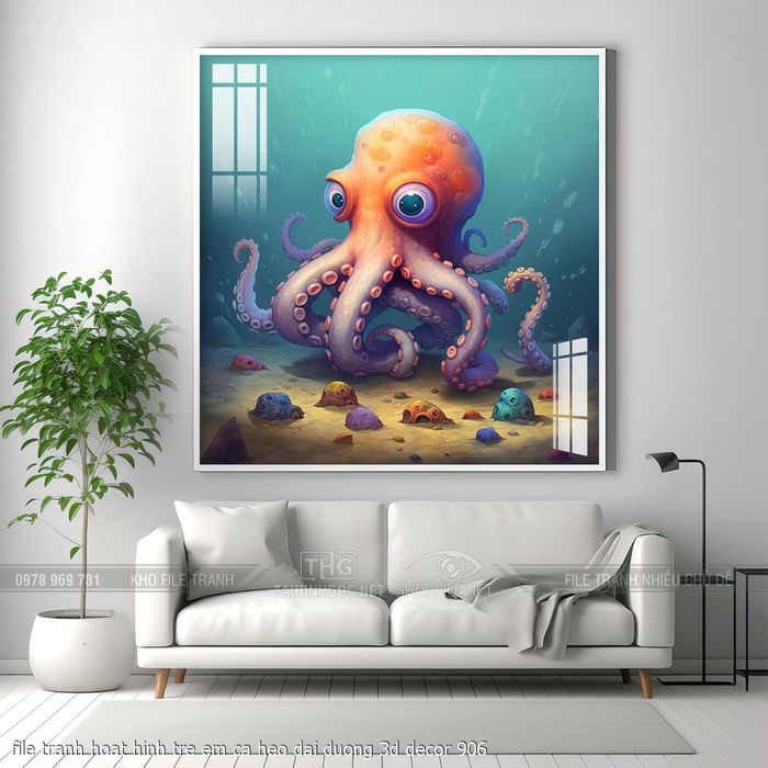 file tranh hoat hinh tre em ca heo dai duong 3d decor 906