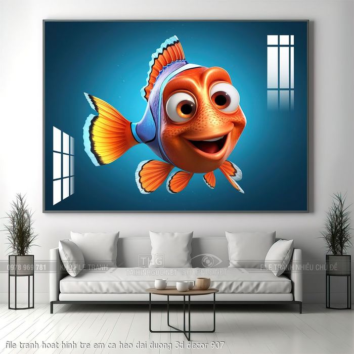 file tranh hoat hinh tre em ca heo dai duong 3d decor 907