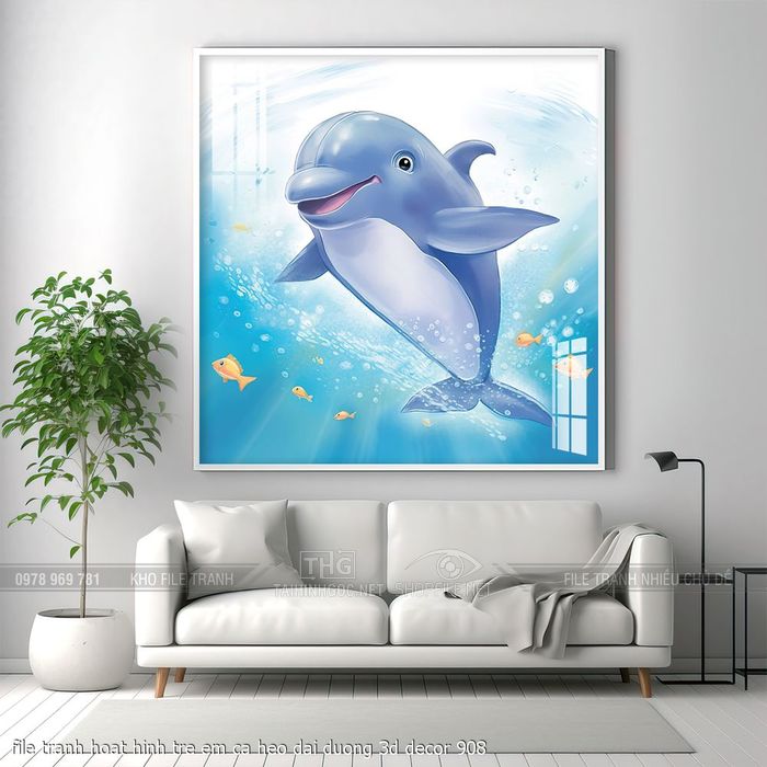 file tranh hoat hinh tre em ca heo dai duong 3d decor 908