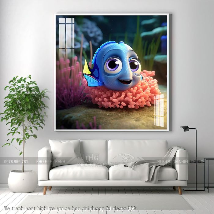 file tranh hoat hinh tre em ca heo dai duong 3d decor 909
