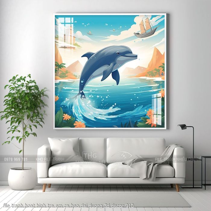 file tranh hoat hinh tre em ca heo dai duong 3d decor 910