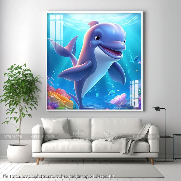file tranh hoat hinh tre em ca heo dai duong 3d decor 911