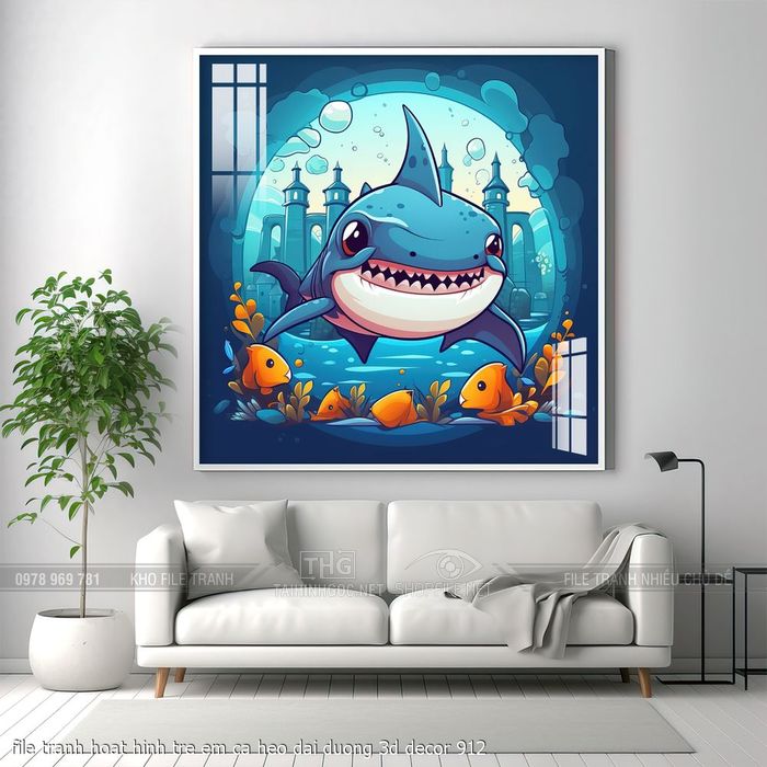 file tranh hoat hinh tre em ca heo dai duong 3d decor 912
