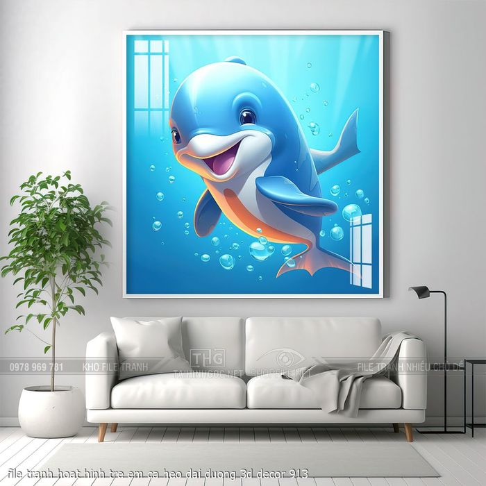 file tranh hoat hinh tre em ca heo dai duong 3d decor 913