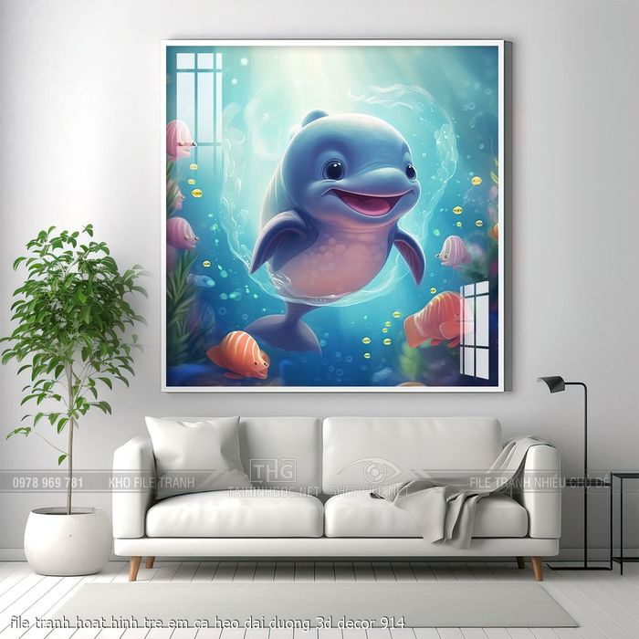 file tranh hoat hinh tre em ca heo dai duong 3d decor 914