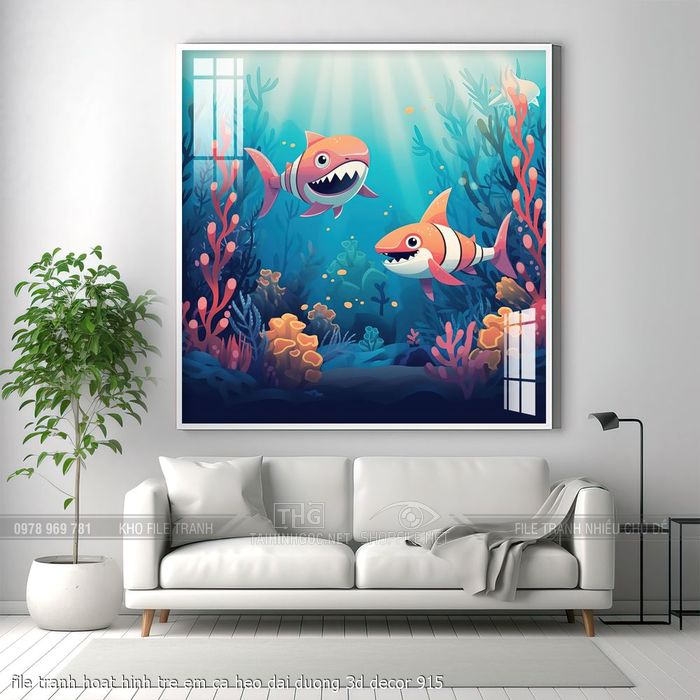 file tranh hoat hinh tre em ca heo dai duong 3d decor 915