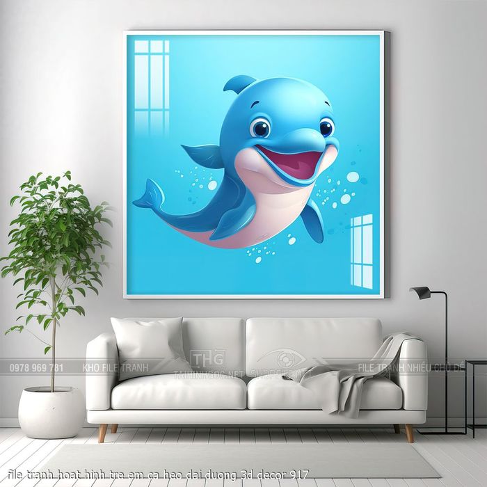 file tranh hoat hinh tre em ca heo dai duong 3d decor 917
