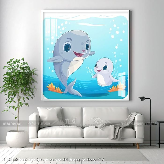 file tranh hoat hinh tre em ca heo dai duong 3d decor 918