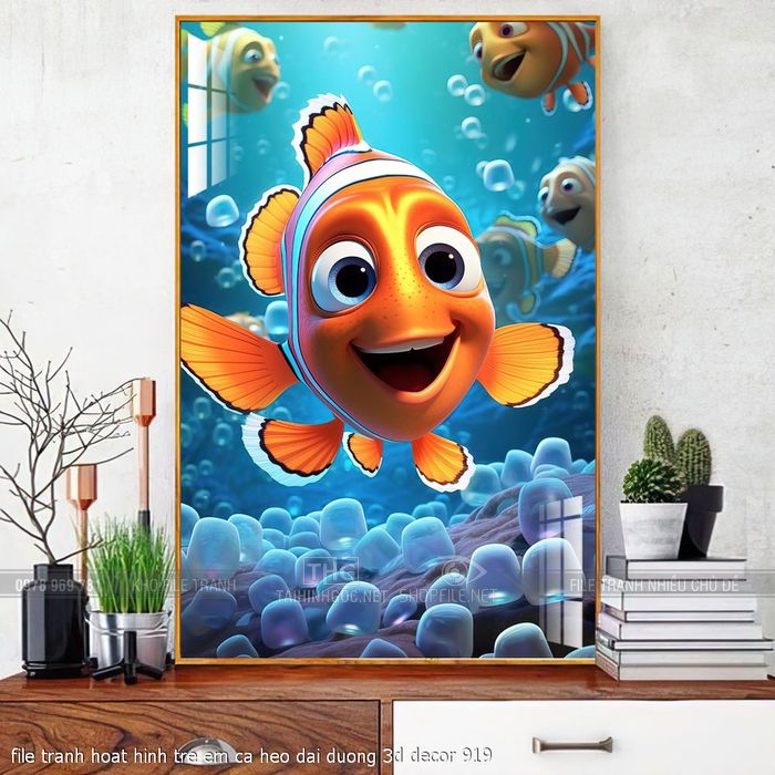 file tranh hoat hinh tre em ca heo dai duong 3d decor 919