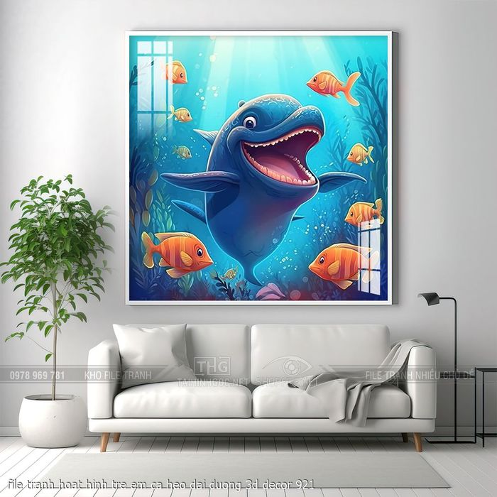 file tranh hoat hinh tre em ca heo dai duong 3d decor 921