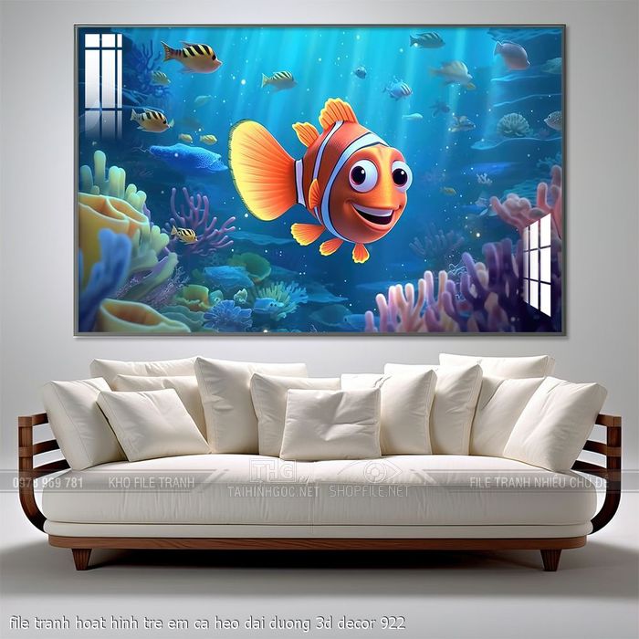 file tranh hoat hinh tre em ca heo dai duong 3d decor 922