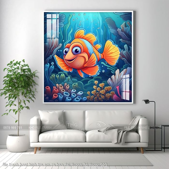 file tranh hoat hinh tre em ca heo dai duong 3d decor 923