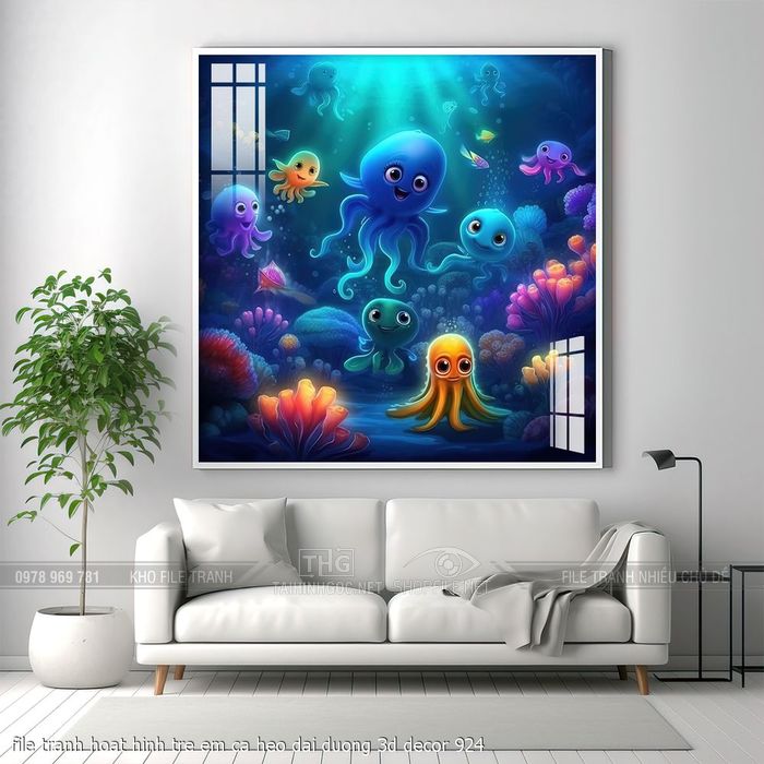 file tranh hoat hinh tre em ca heo dai duong 3d decor 924