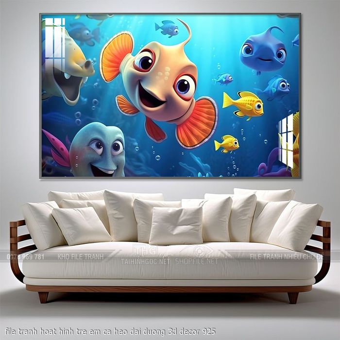 file tranh hoat hinh tre em ca heo dai duong 3d decor 925