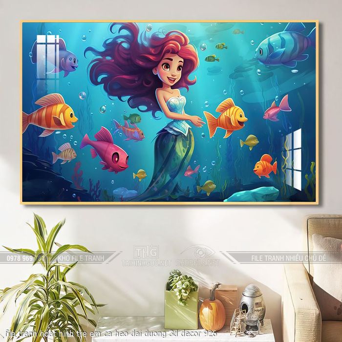 file tranh hoat hinh tre em ca heo dai duong 3d decor 926