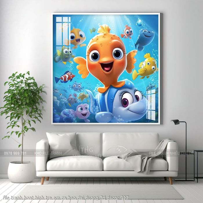 file tranh hoat hinh tre em ca heo dai duong 3d decor 927