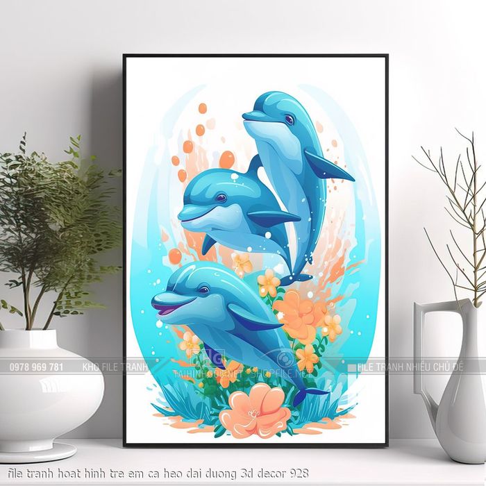 file tranh hoat hinh tre em ca heo dai duong 3d decor 928