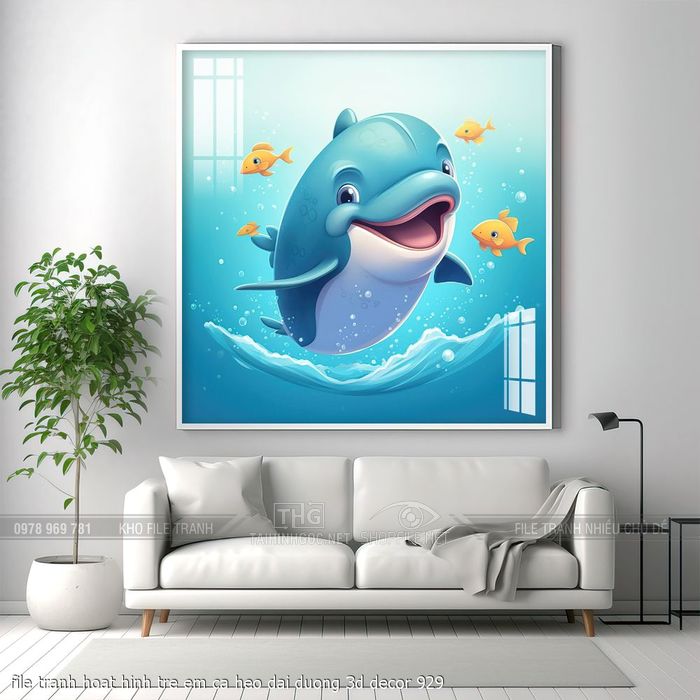 file tranh hoat hinh tre em ca heo dai duong 3d decor 929