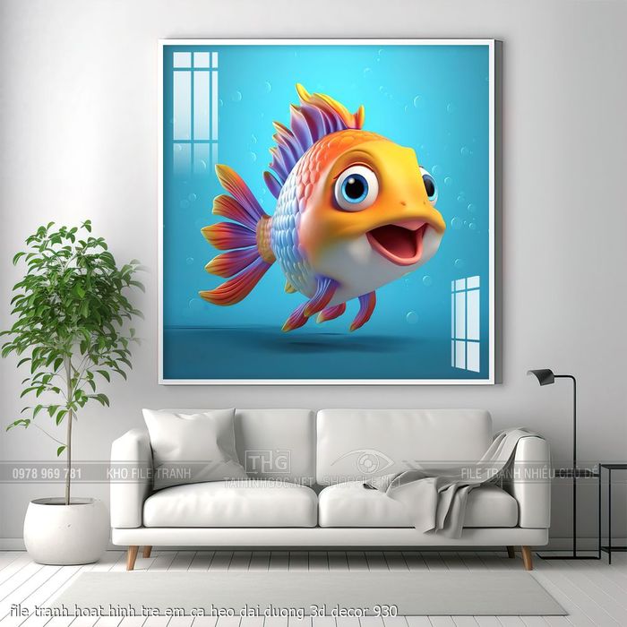 file tranh hoat hinh tre em ca heo dai duong 3d decor 930