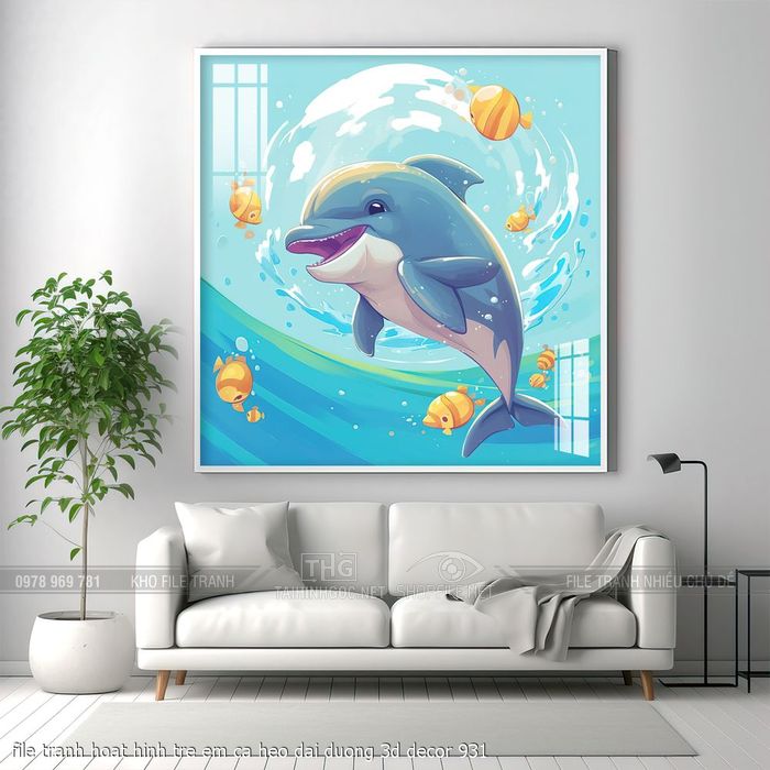 file tranh hoat hinh tre em ca heo dai duong 3d decor 931