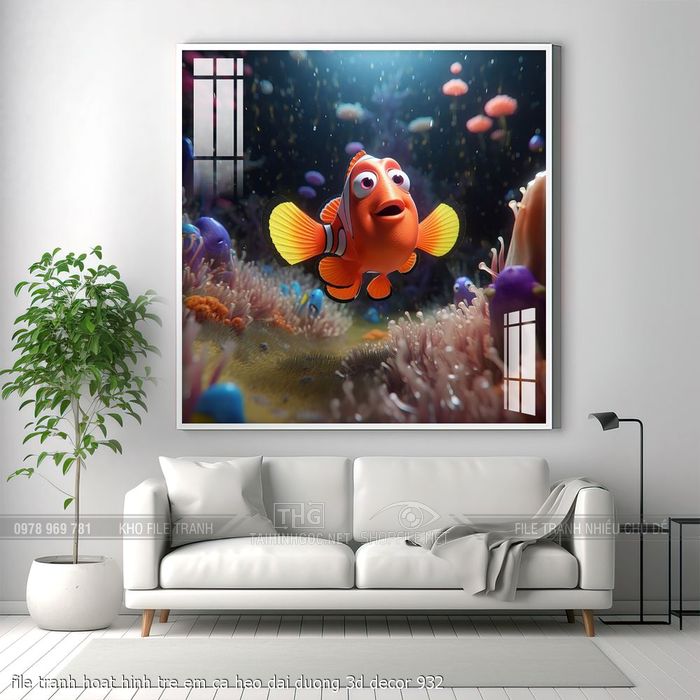 file tranh hoat hinh tre em ca heo dai duong 3d decor 932