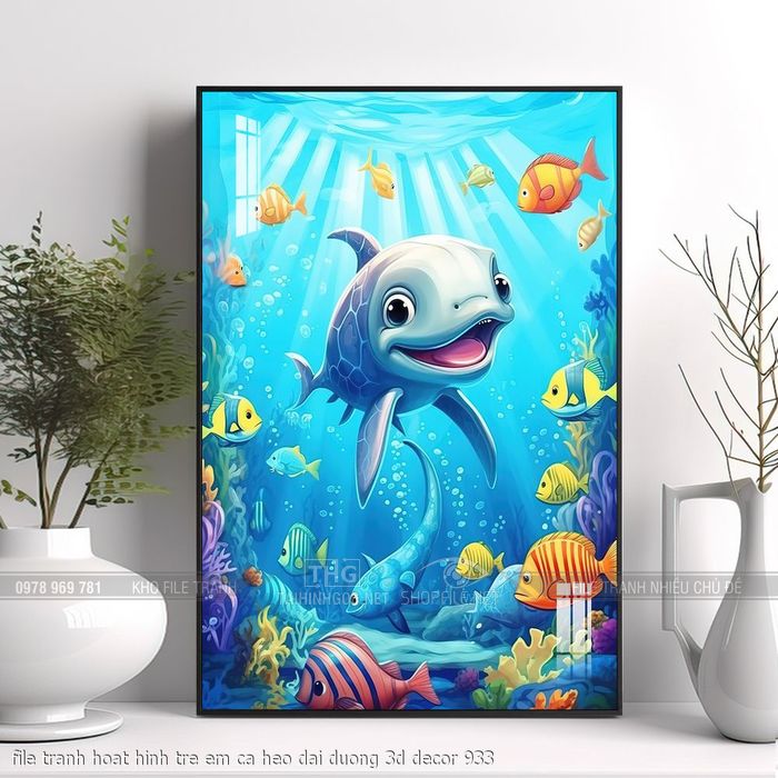 file tranh hoat hinh tre em ca heo dai duong 3d decor 933