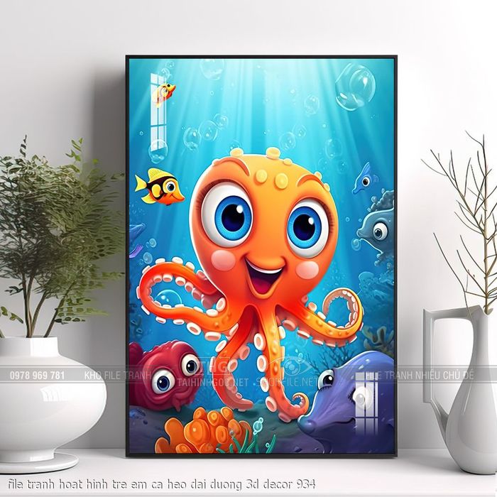 file tranh hoat hinh tre em ca heo dai duong 3d decor 934