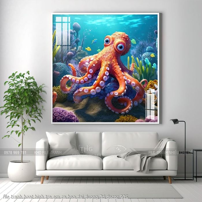 file tranh hoat hinh tre em ca heo dai duong 3d decor 935