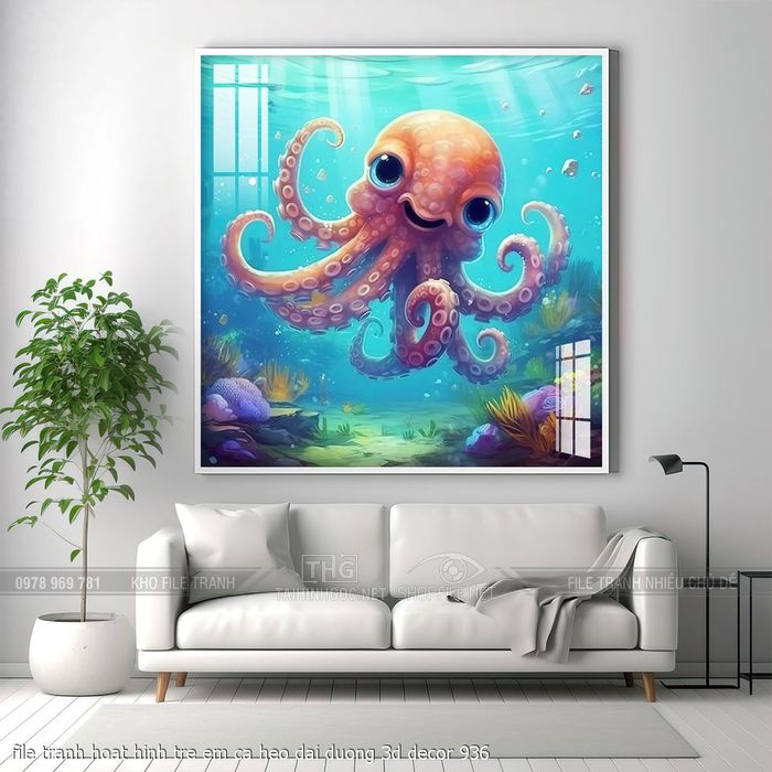 file tranh hoat hinh tre em ca heo dai duong 3d decor 936