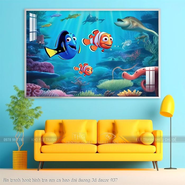 file tranh hoat hinh tre em ca heo dai duong 3d decor 937