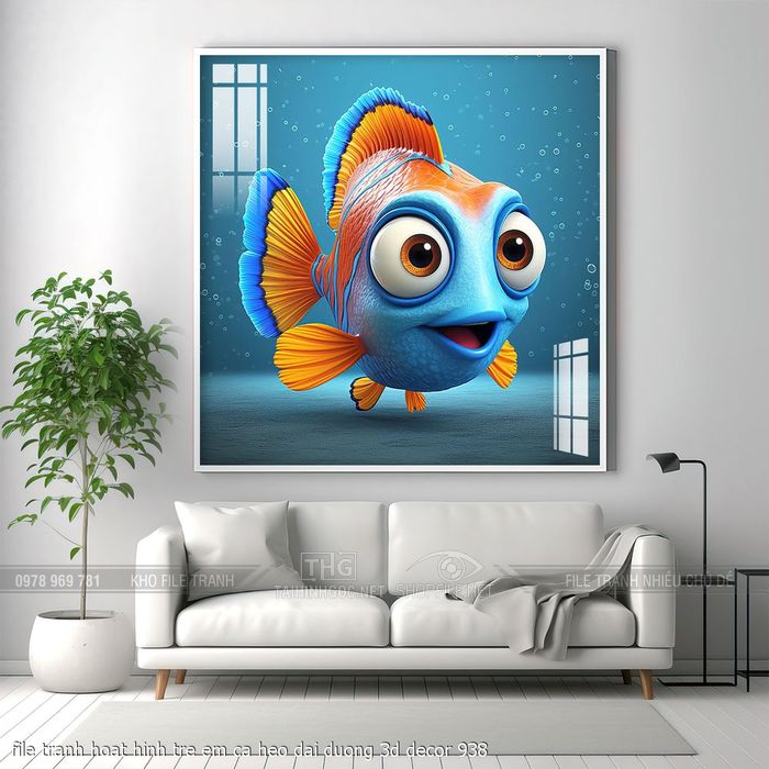 file tranh hoat hinh tre em ca heo dai duong 3d decor 938
