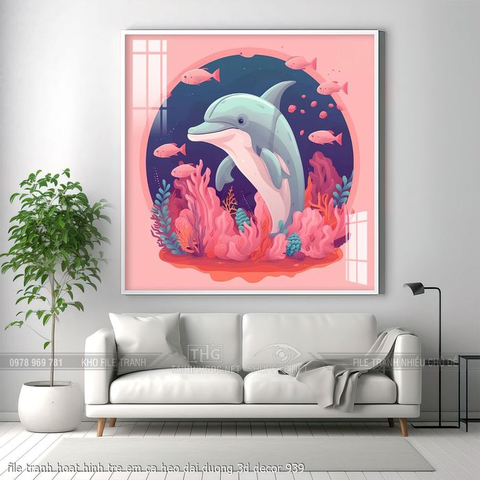 file tranh hoat hinh tre em ca heo dai duong 3d decor 939